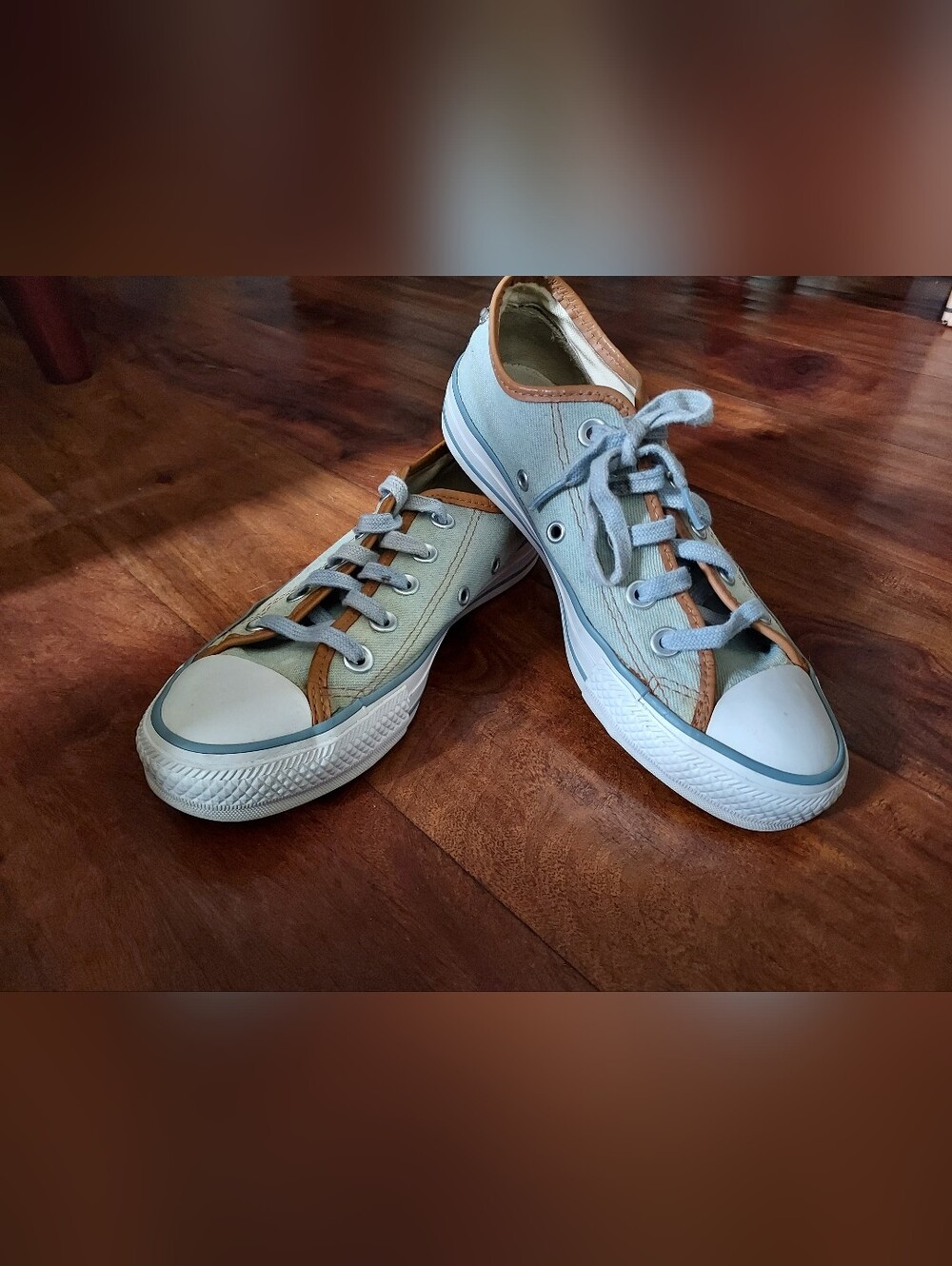 Converse Kids Low Top Sneakers in Light Blue with Brown Trim